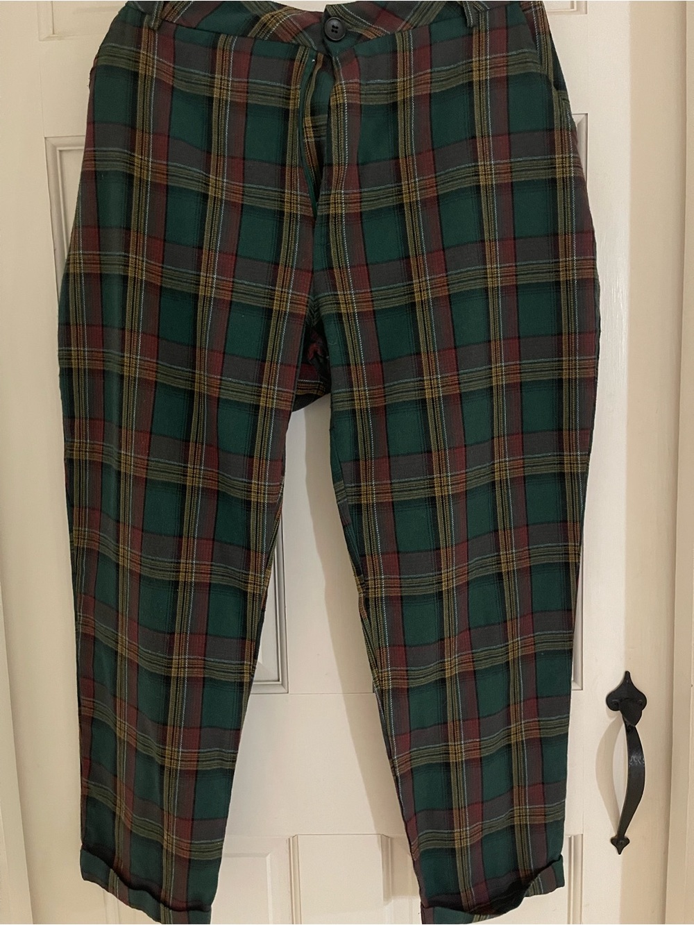 Green Plaid Tapered Women's Chinos